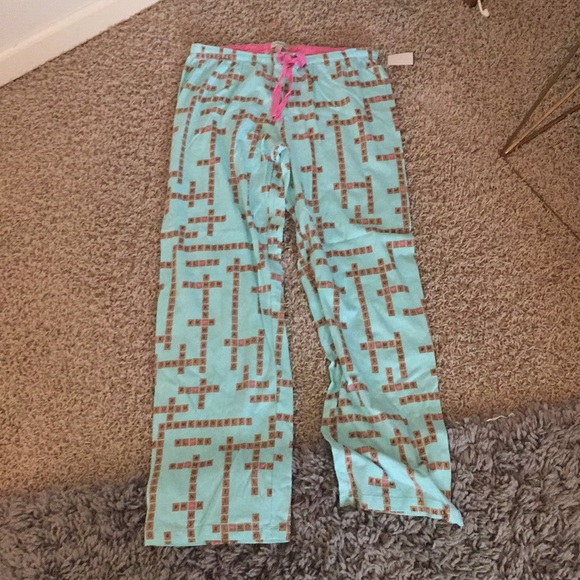 Blue/Pink crossword Pj Salvage pants - Picture 1 of 2